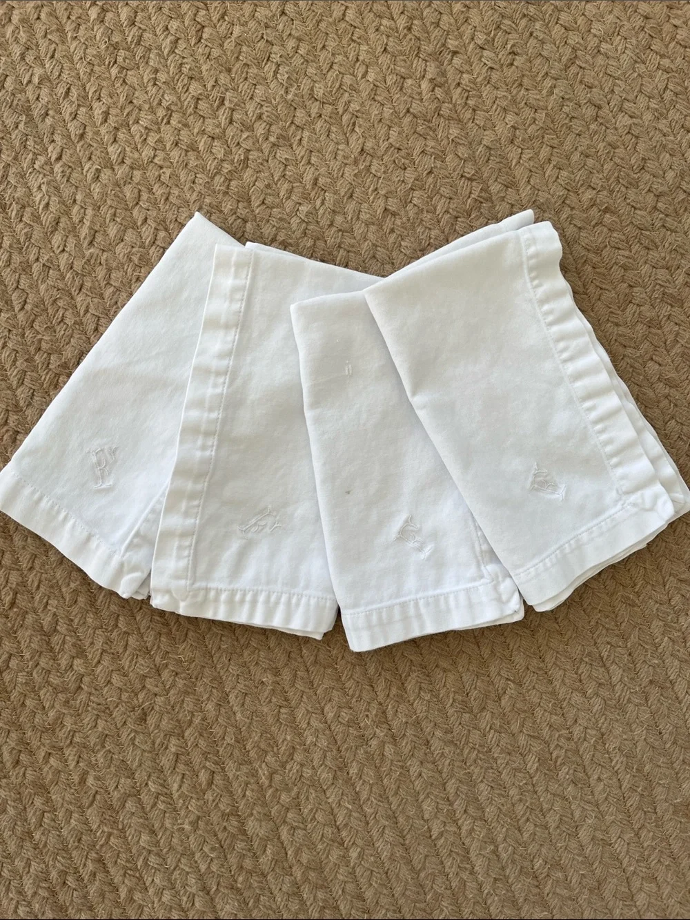 Set of White Embroidered Monogram 